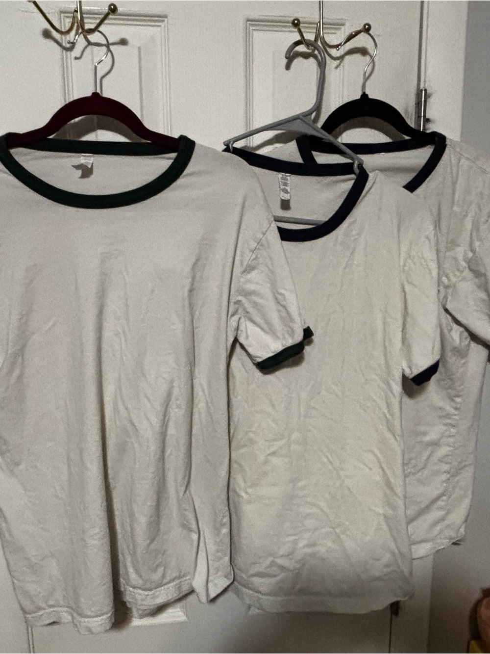 Set of 3 White Ringer Tees 2 Dark Navy & Dark Green Trim